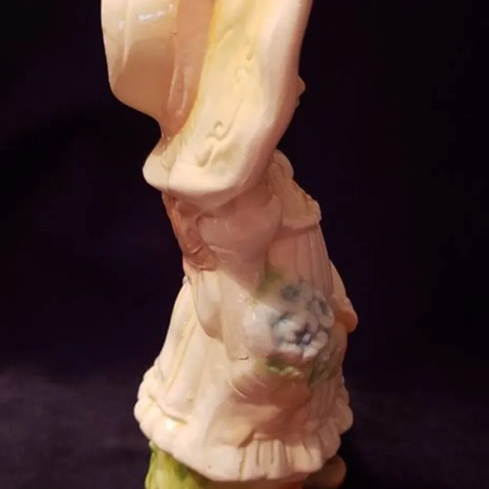 Vintage Porcelain Ceramic Girl in Yellow Dress Bonnet